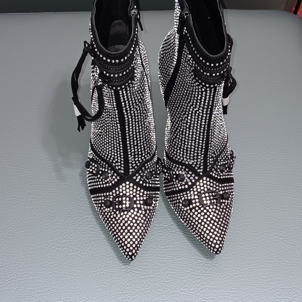 Rainbow Black and Silver Studded Heeled Boots
